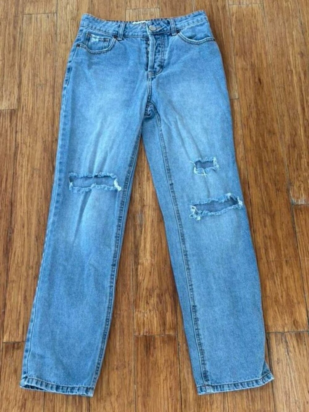RSQ Size 25 High Rise Straight Leg Jeans Medium Wash Distressed Denim
